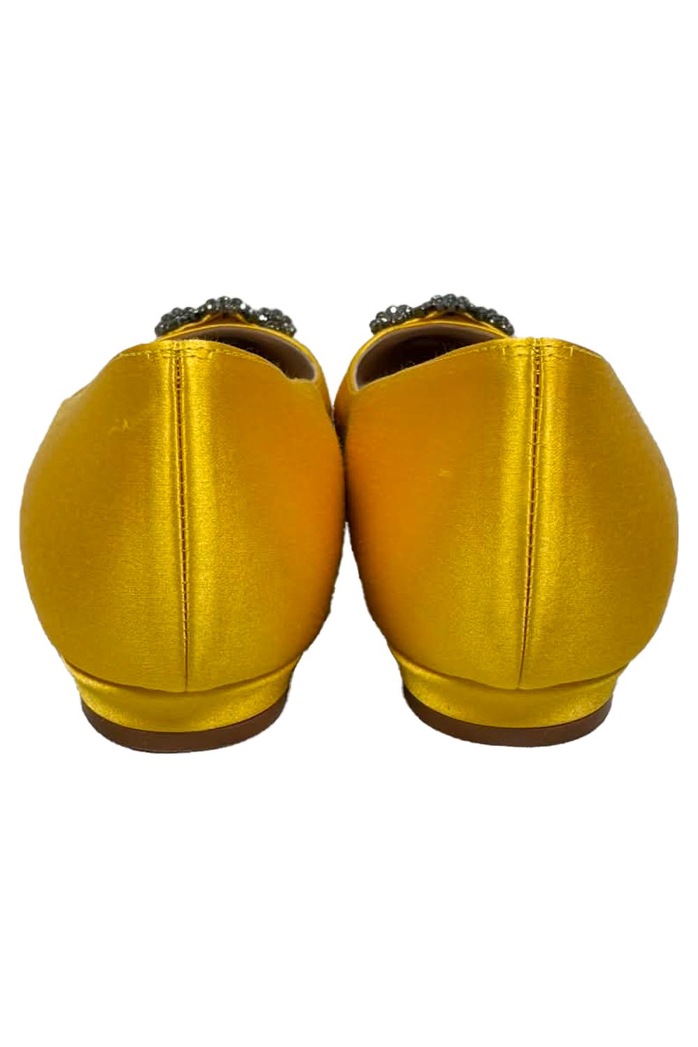 Manolo Blahnik Jewel Buckle Flat Pumps in Yellow Satin