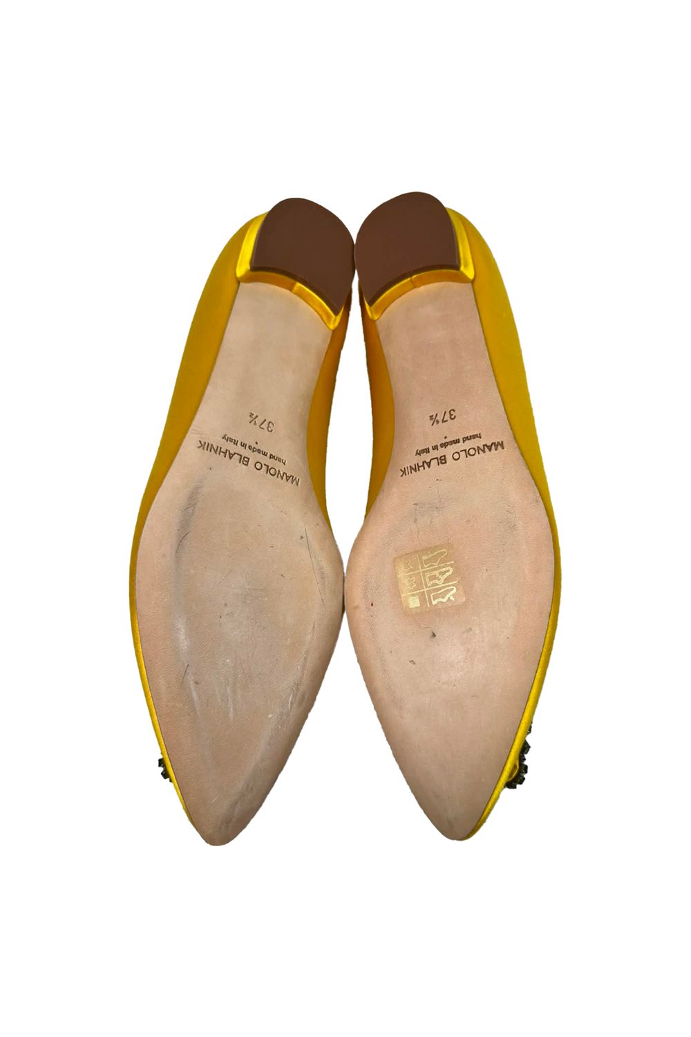 Manolo Blahnik Jewel Buckle Flat Pumps in Yellow Satin