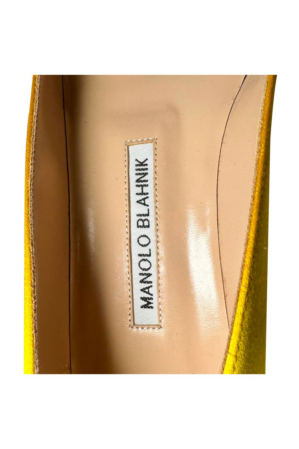 Manolo Blahnik Jewel Buckle Flat Pumps in Yellow Satin
