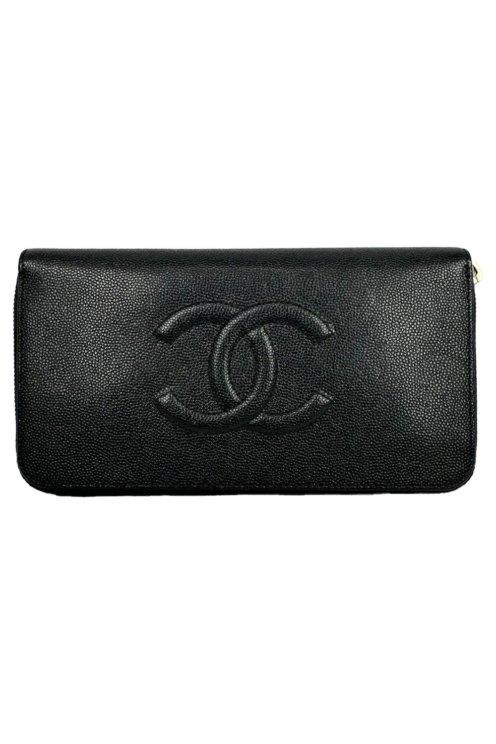 Chanel Timeless CC Zipped Long Wallet in Black Caviar Leather