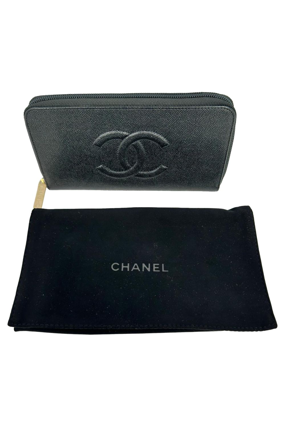 Chanel Timeless CC Zipped Long Wallet in Black Caviar Leather