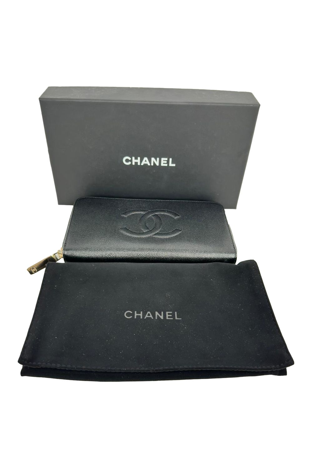 Chanel Timeless CC Zipped Long Wallet in Black Caviar Leather