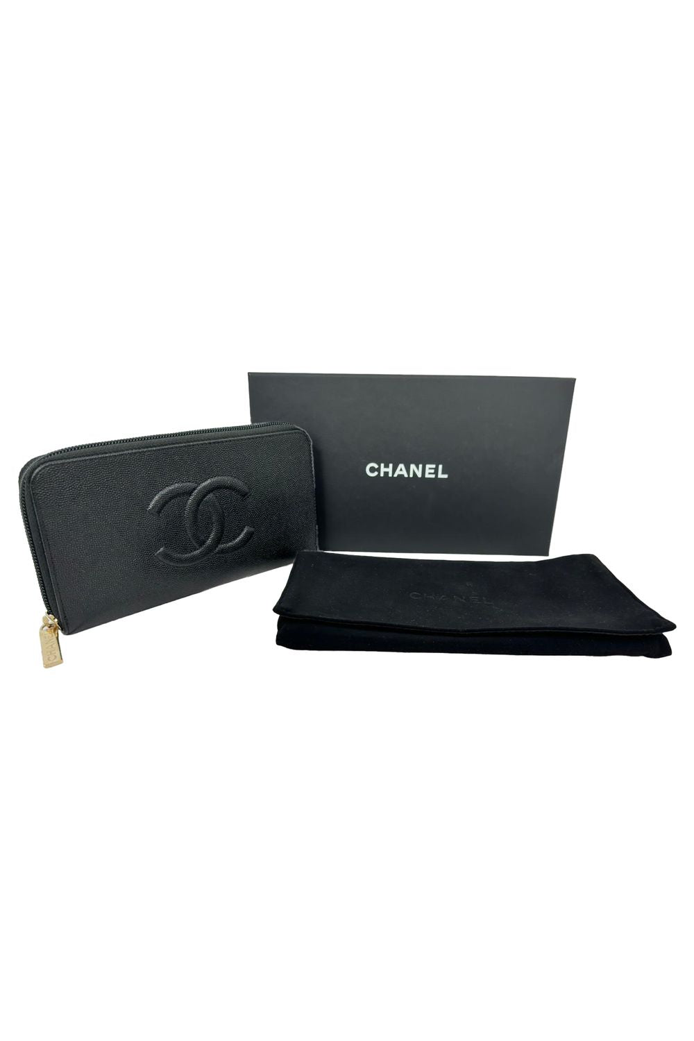 Chanel Timeless CC Zipped Long Wallet in Black Caviar Leather