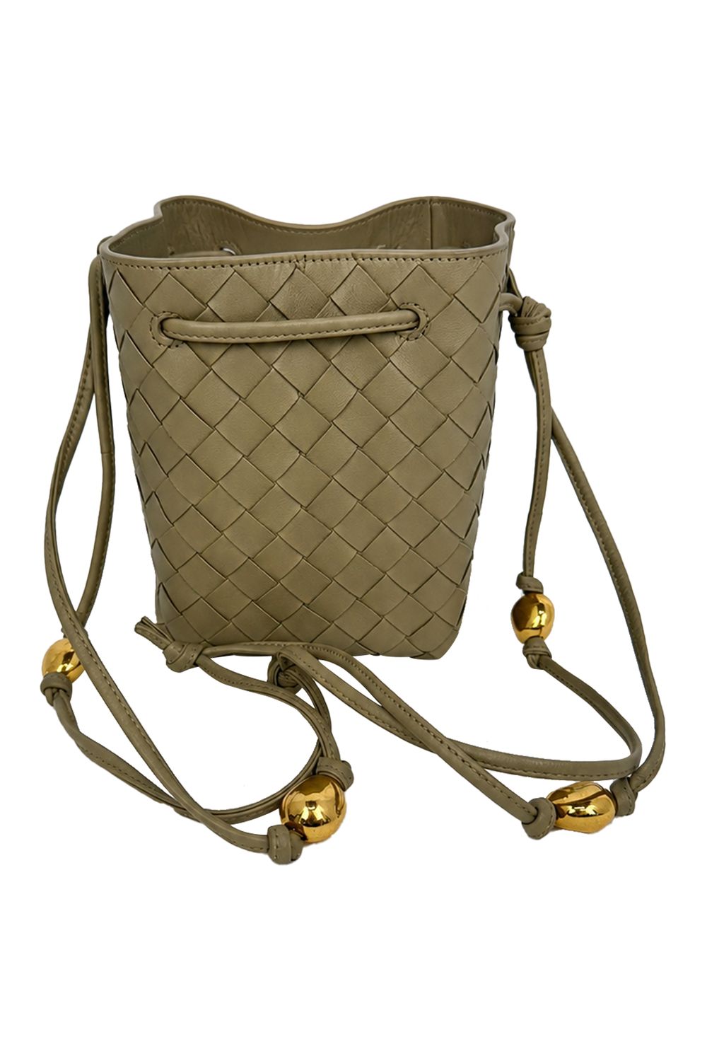 Bottega Veneta Small Intrecciato Bucket Bag in Olive Lamb Leather