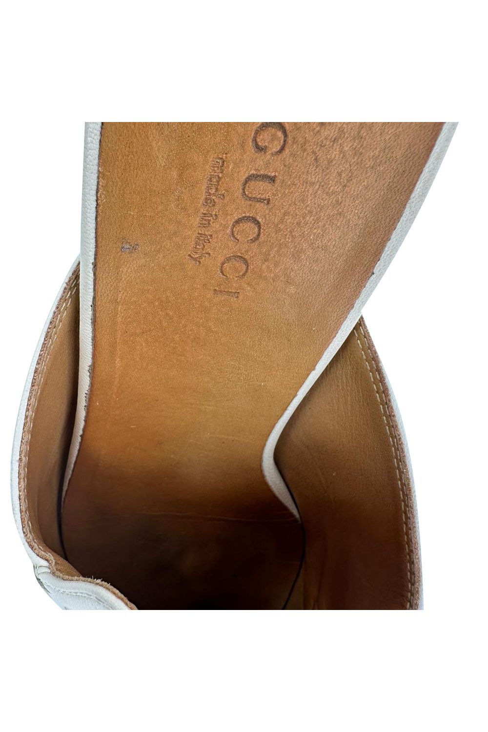 Gucci Horsebit Accent Mules in White Leather