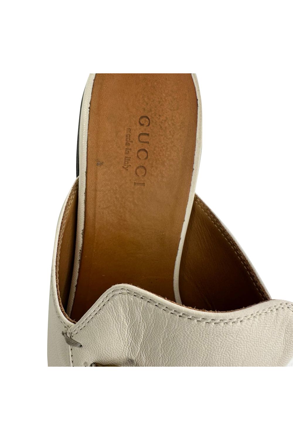 Gucci Horsebit Accent Mules in White Leather