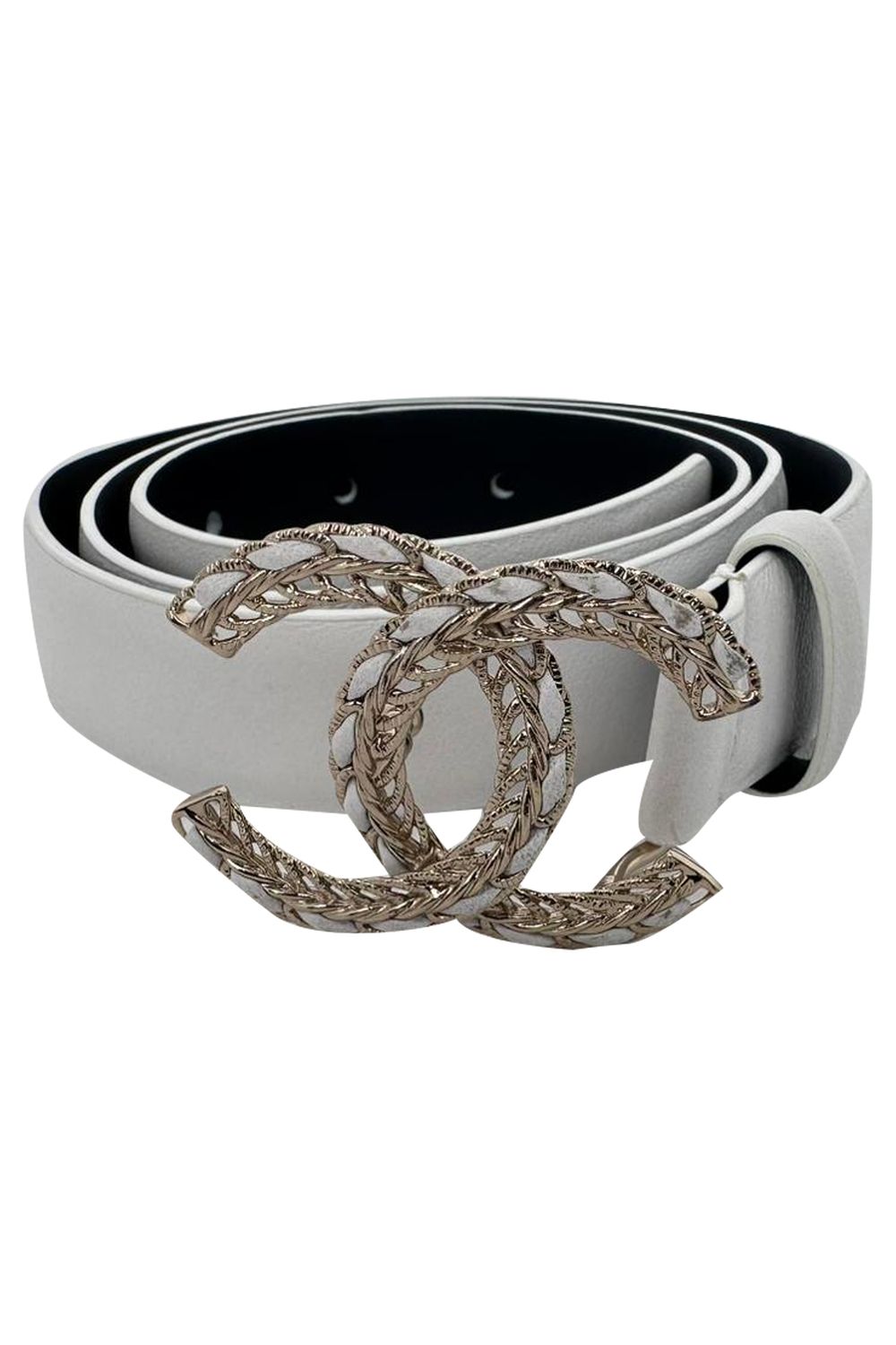 Chanel Chain Interlocking CC Logo Waist Belt in White Leather