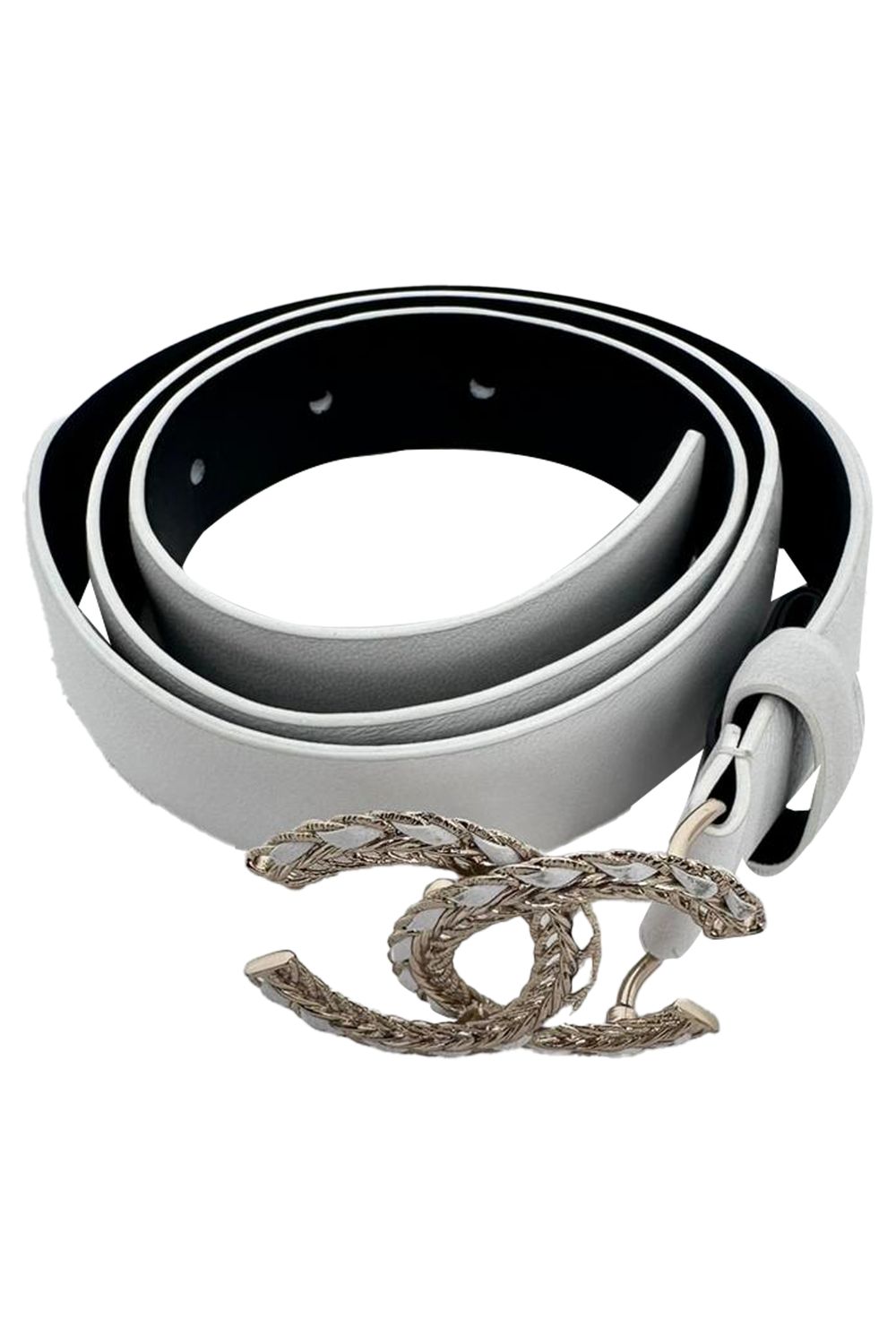 Chanel Chain Interlocking CC Logo Waist Belt in White Leather