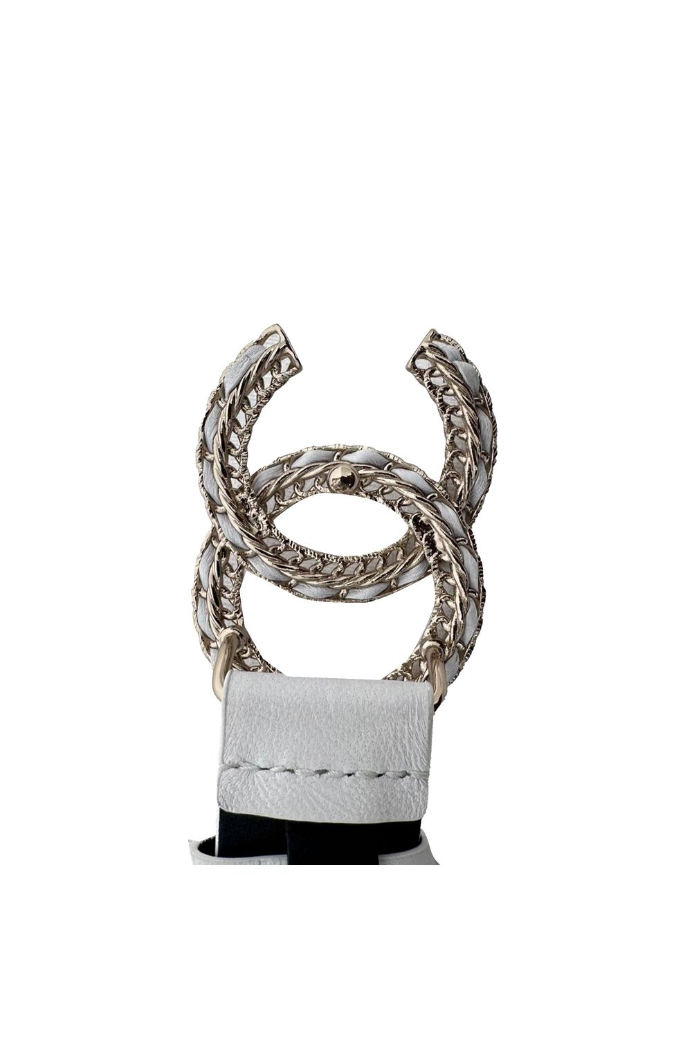 Chanel Chain Interlocking CC Logo Waist Belt in White Leather