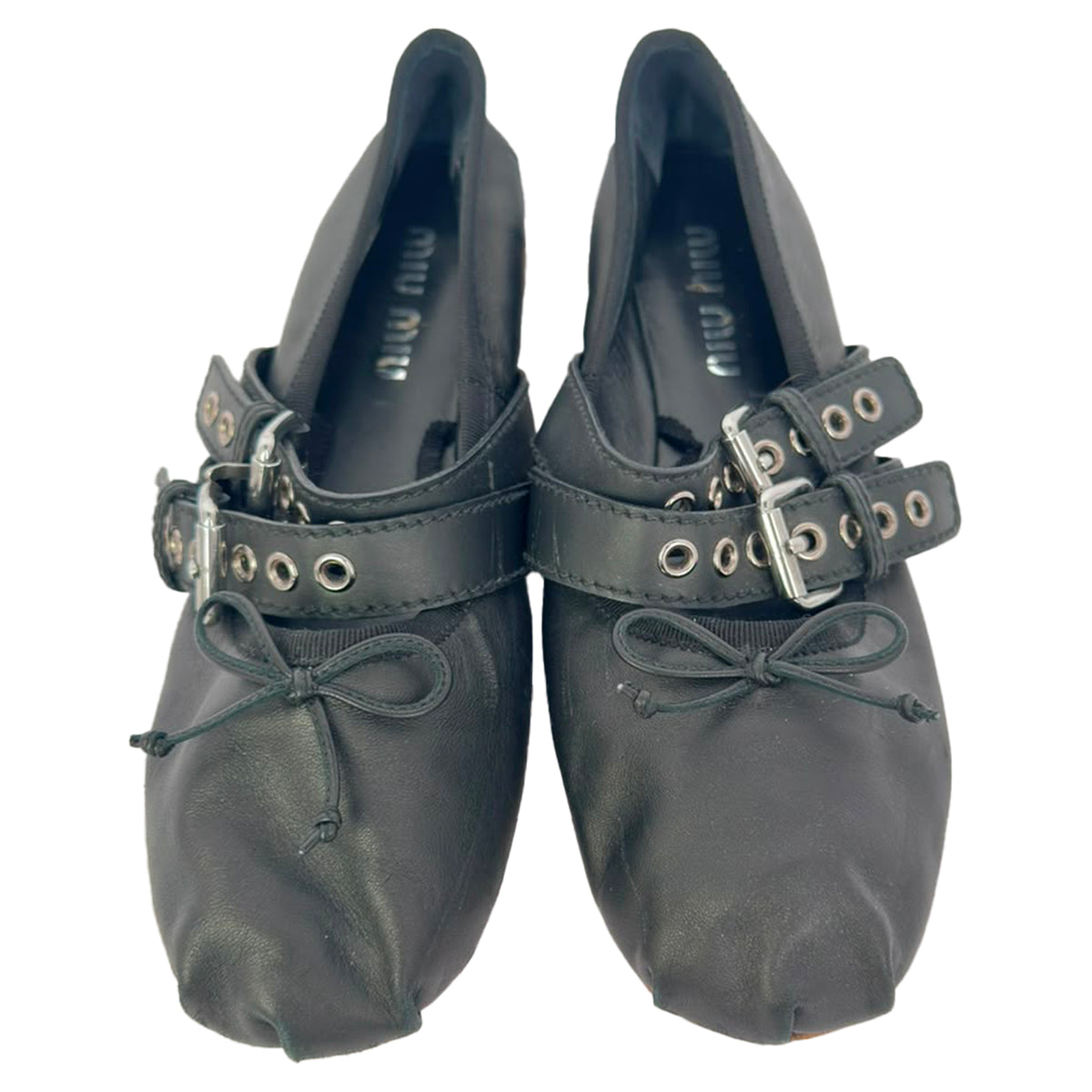 Miu Miu Buckle Accent Ballet Flats in Black Leather