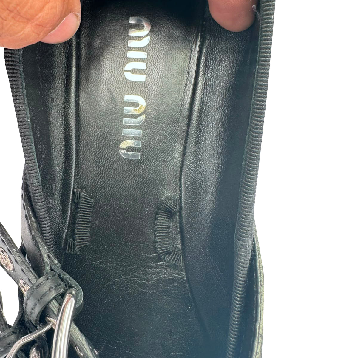 Miu Miu Buckle Accent Ballet Flats in Black Leather