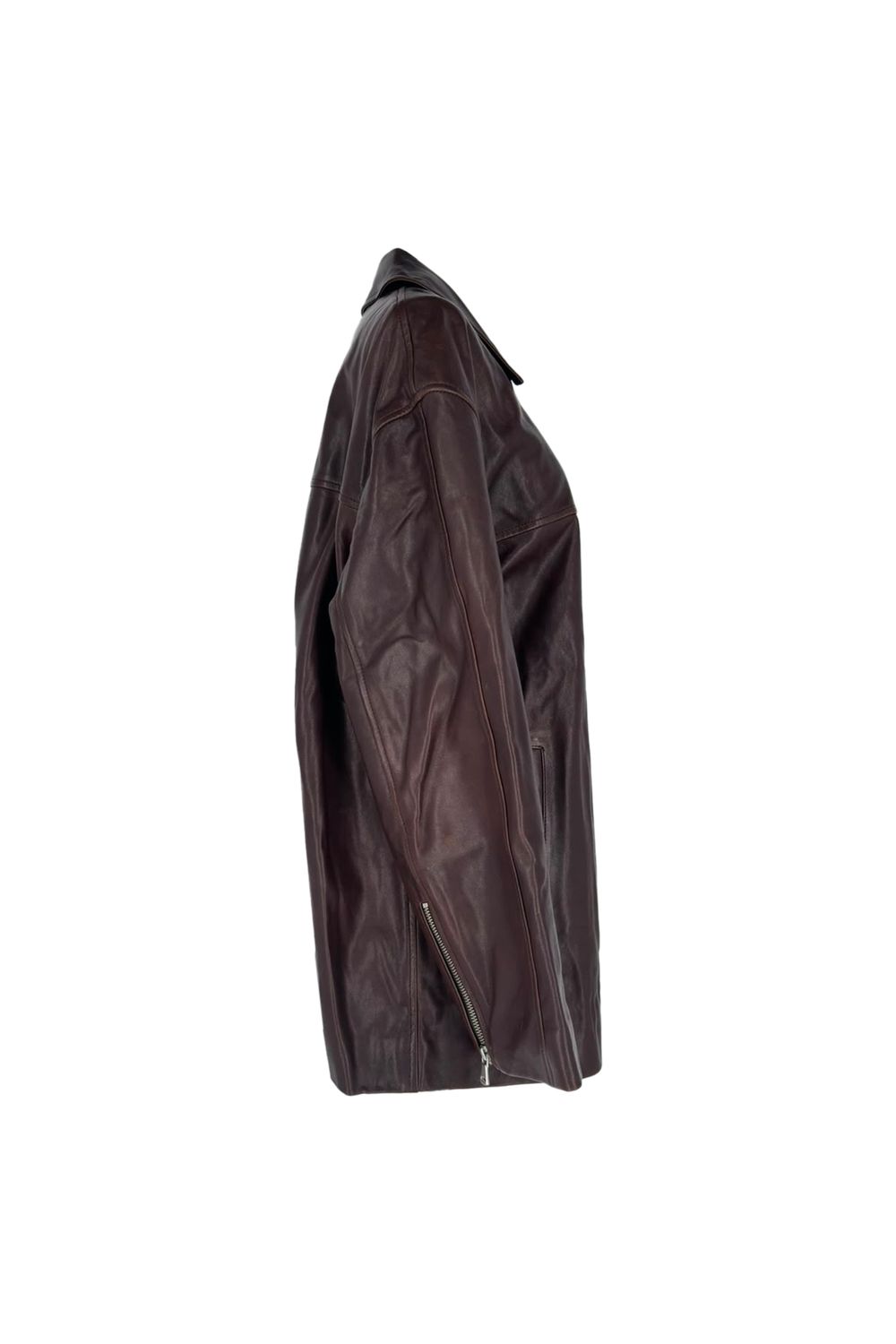 Nour Hammour Zip-Up Jacket in Brown Lambskin Leather
