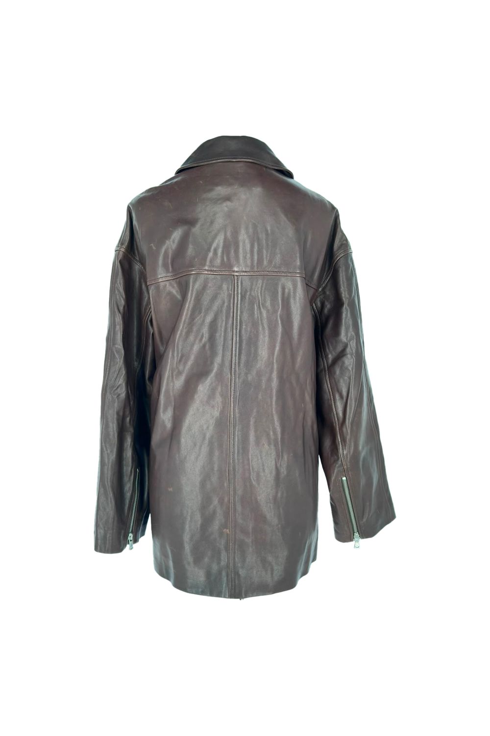 Nour Hammour Zip-Up Jacket in Brown Lambskin Leather
