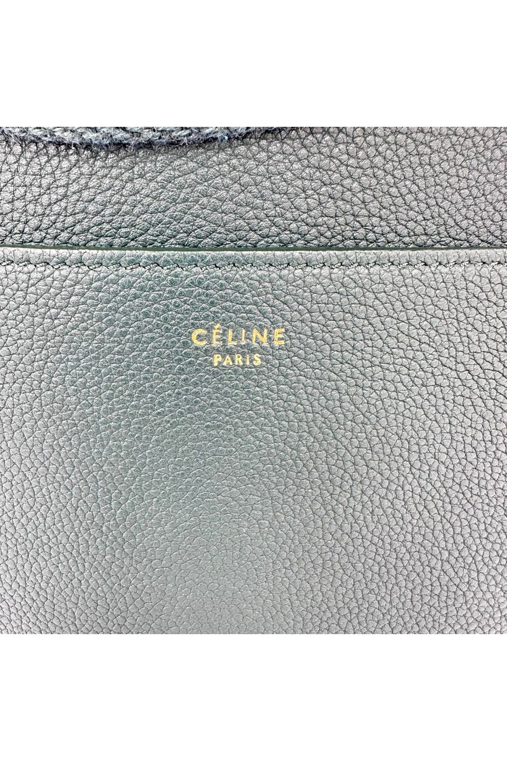 Celine Medium Sangle Bucket Bag in Green Leather