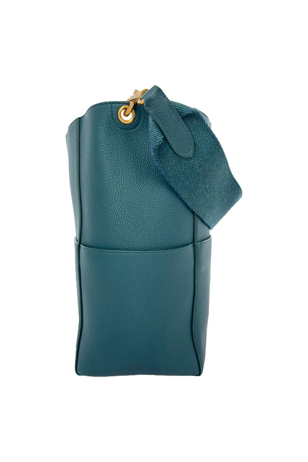 Celine Medium Sangle Bucket Bag in Green Leather