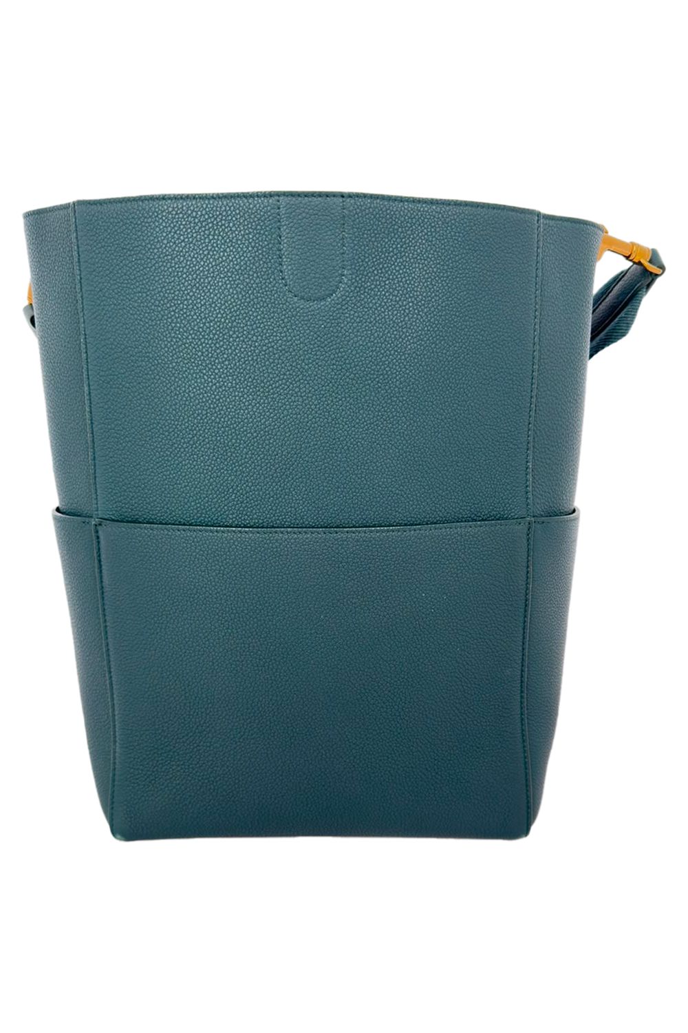 Celine Medium Sangle Bucket Bag in Green Leather