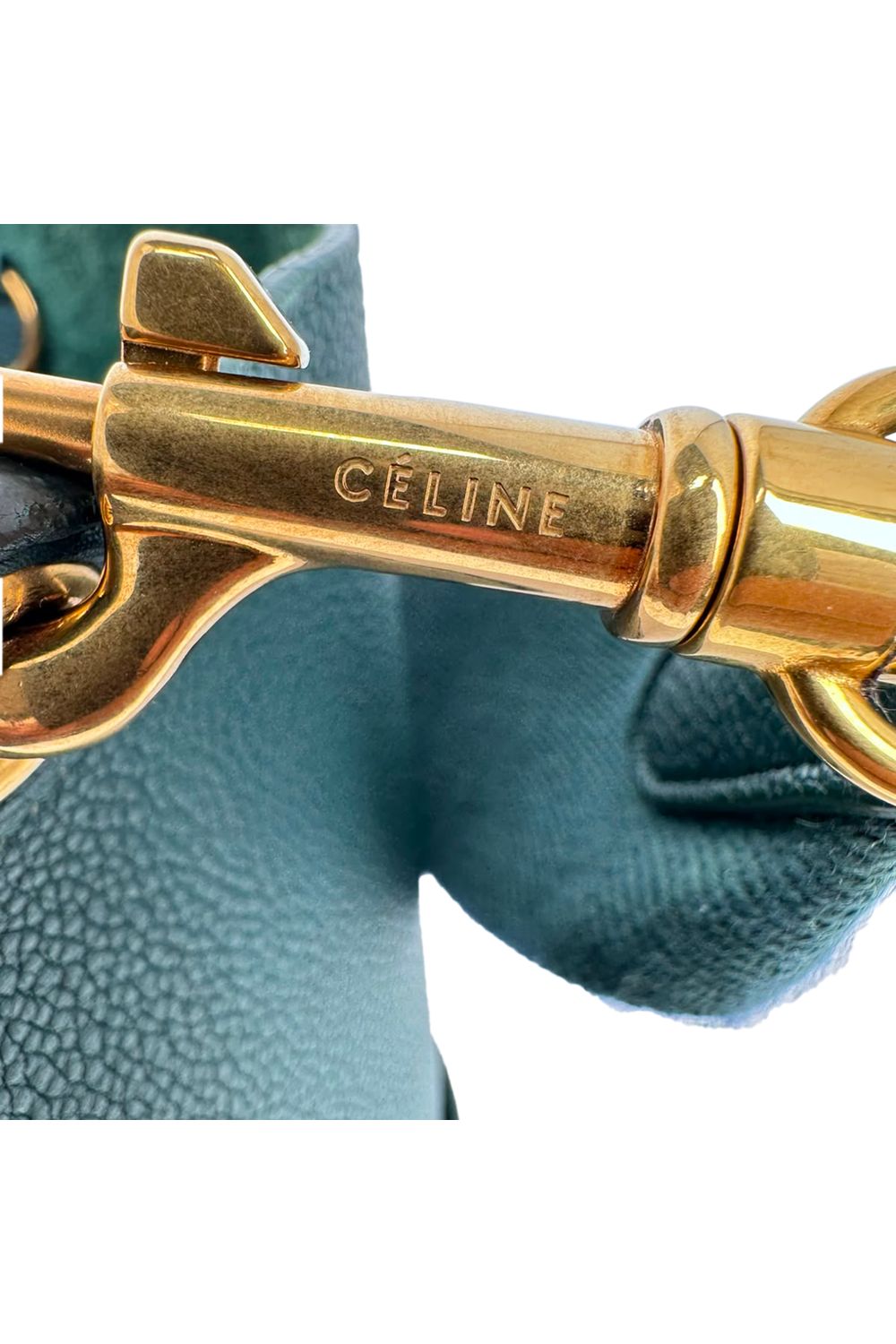 Celine Medium Sangle Bucket Bag in Green Leather