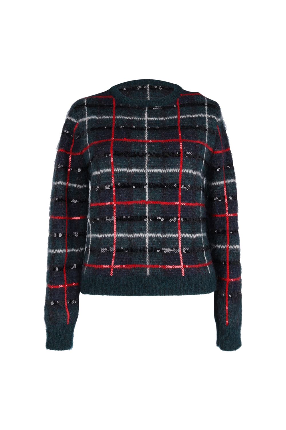 Saint Laurent Sequined Tartan Sweater in Multicolor Mohair Wool