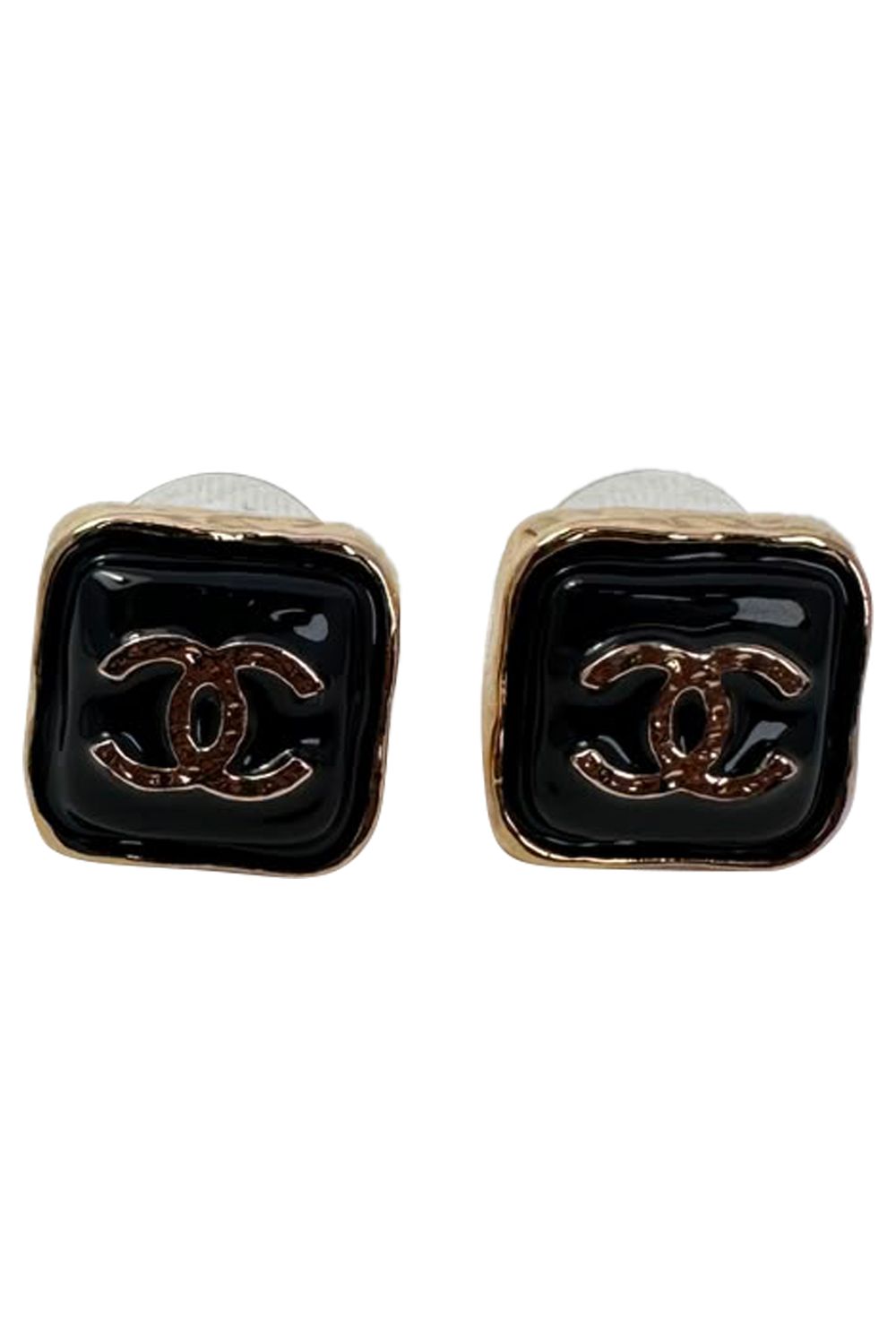 Chanel CC Stud Earrings in Black Resin