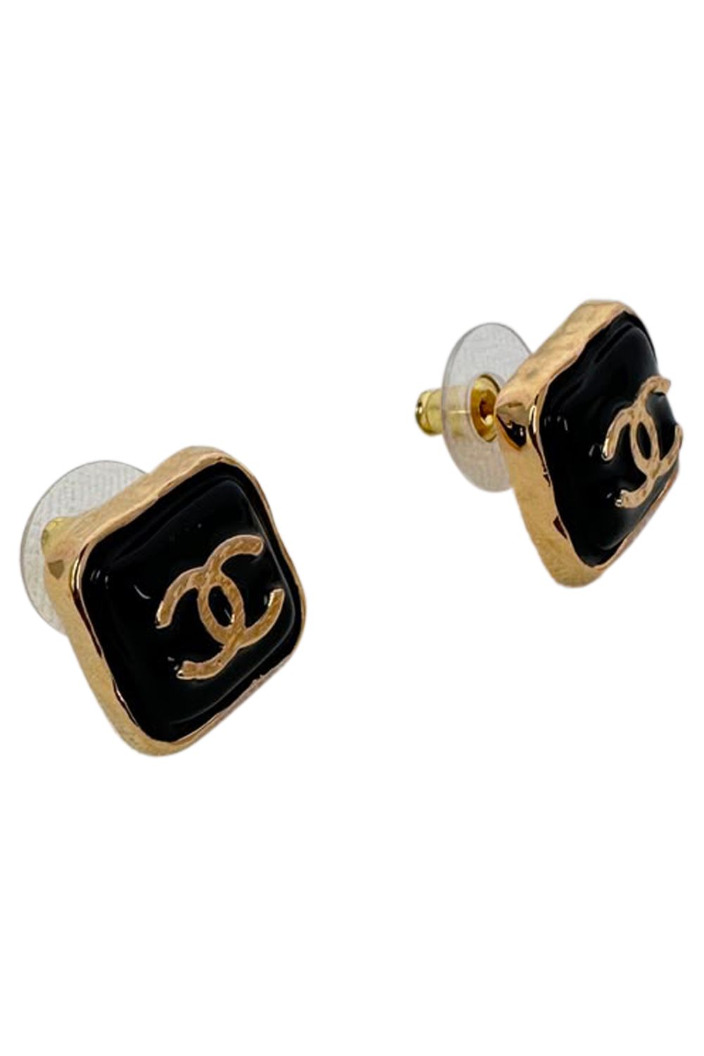 Chanel CC Stud Earrings in Black Resin