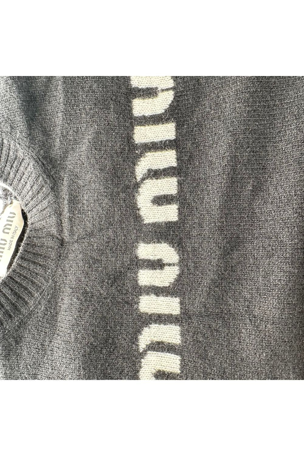 Miu Miu Logo-Embroidered Knitted Sweater in Black Wool