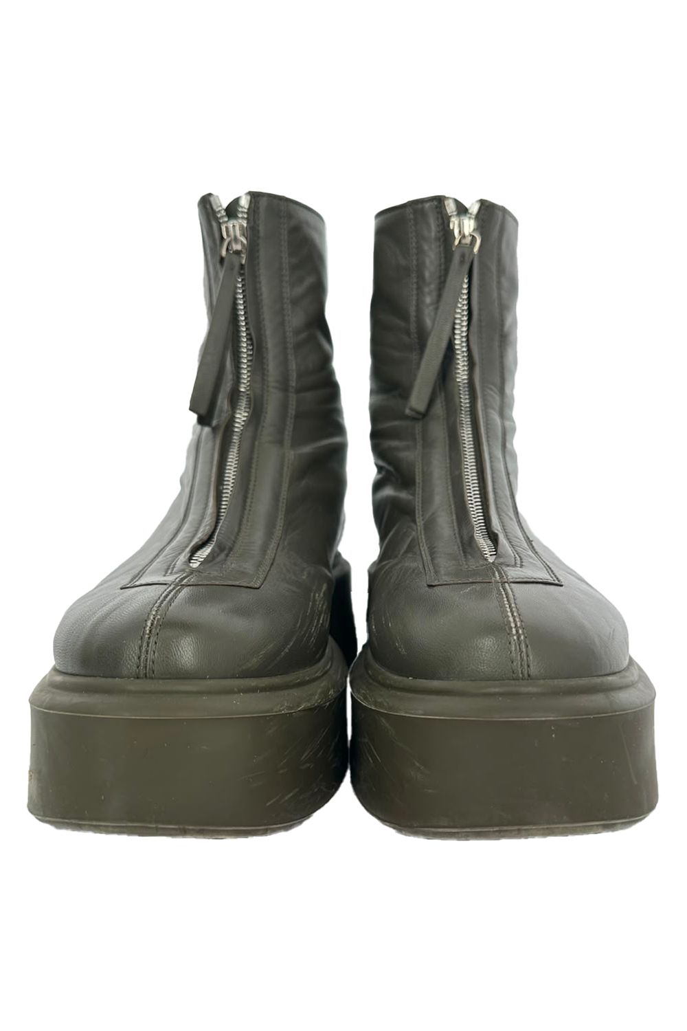 The Row Zipped Boot in Olive Green Leather
