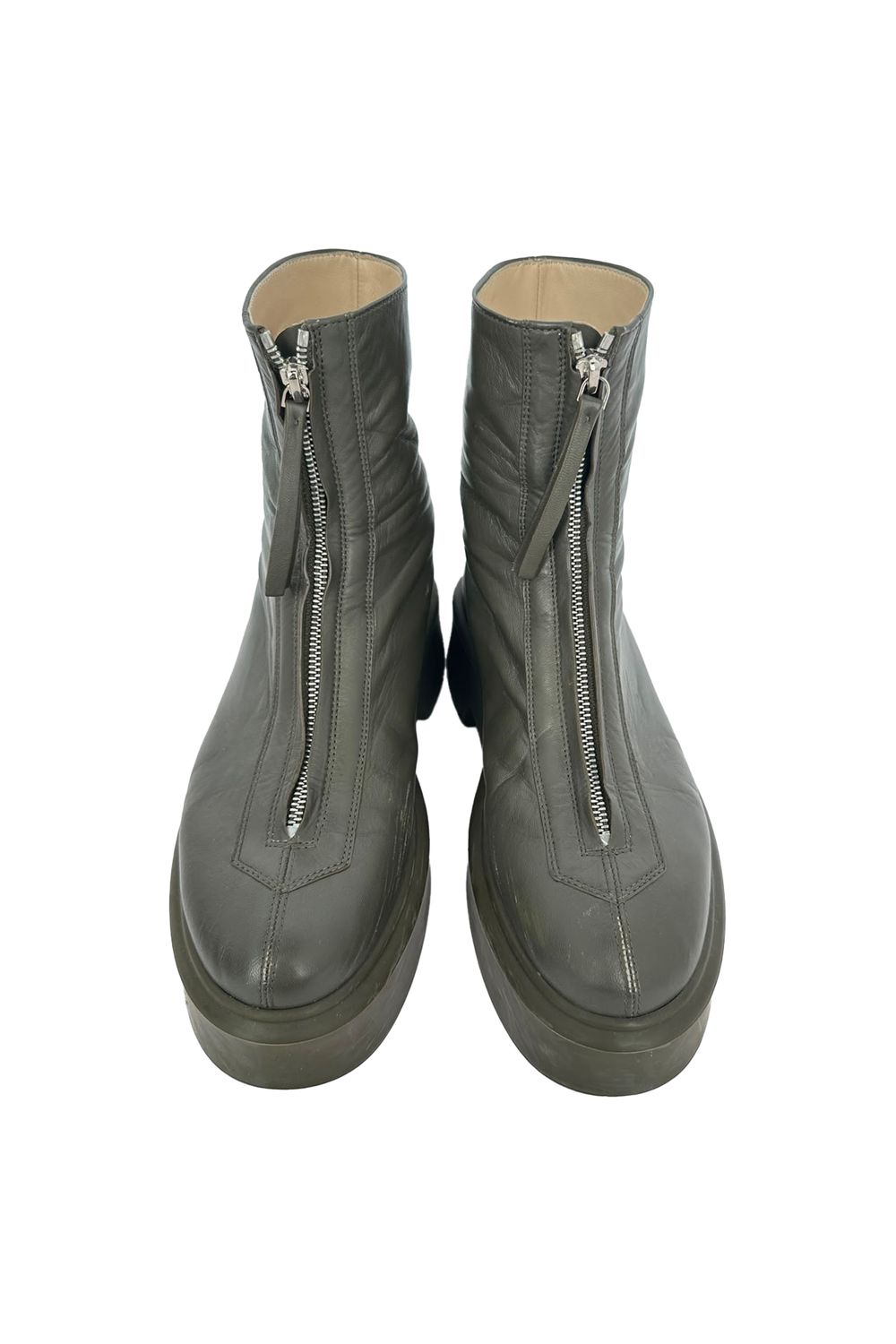 The Row Zipped Boot in Olive Green Leather
