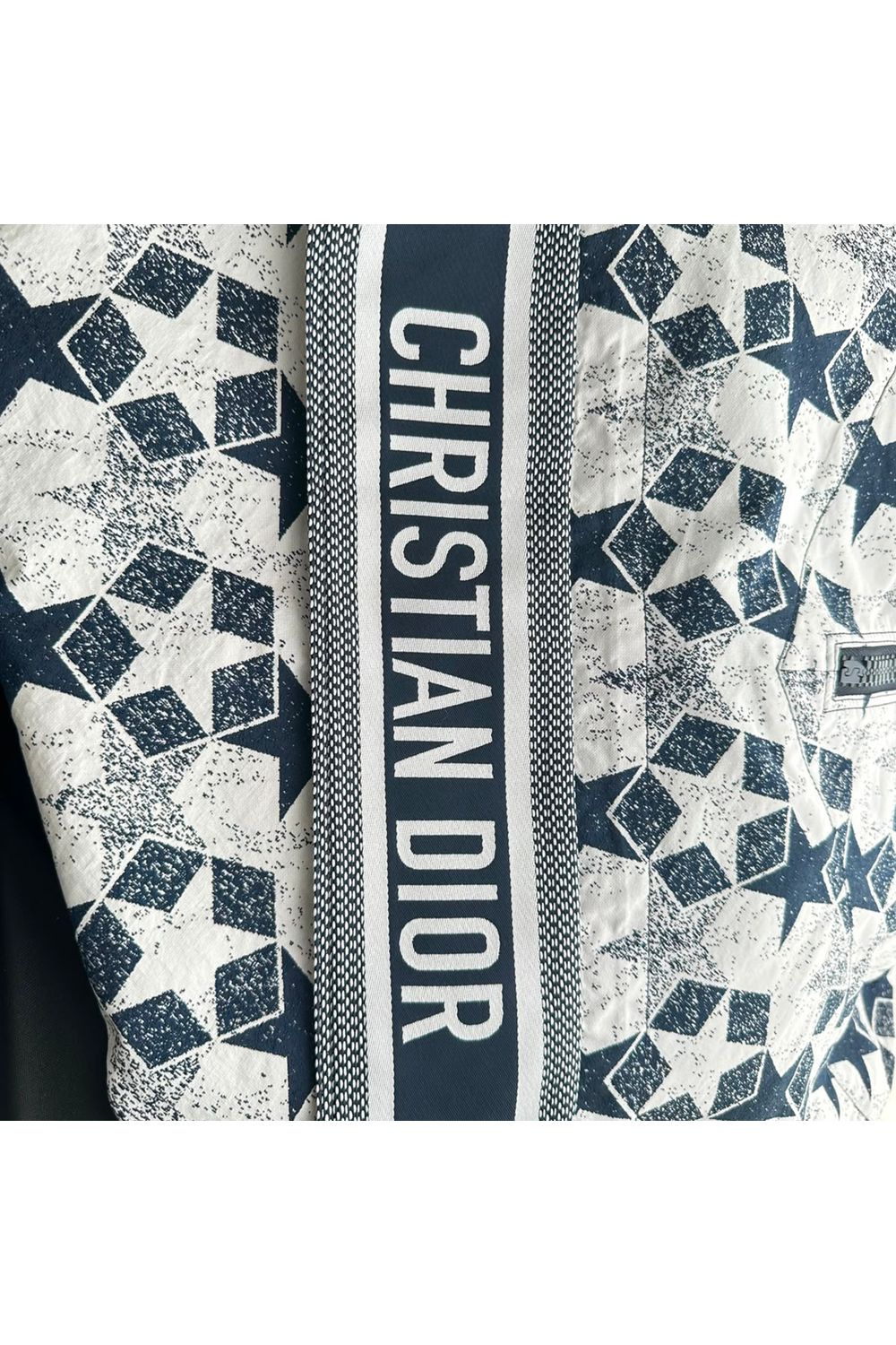 Dior Star Motif Hooded Anorak Jacket in Navy Blue Polyester