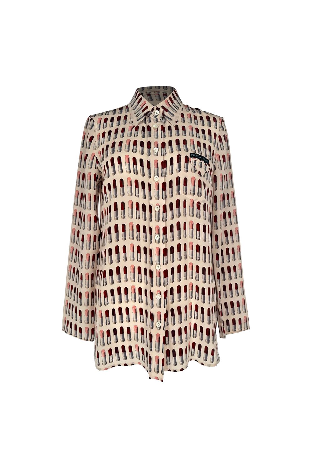 Prada Lipstick-Print Button-Down Shirt in Multicolor Silk