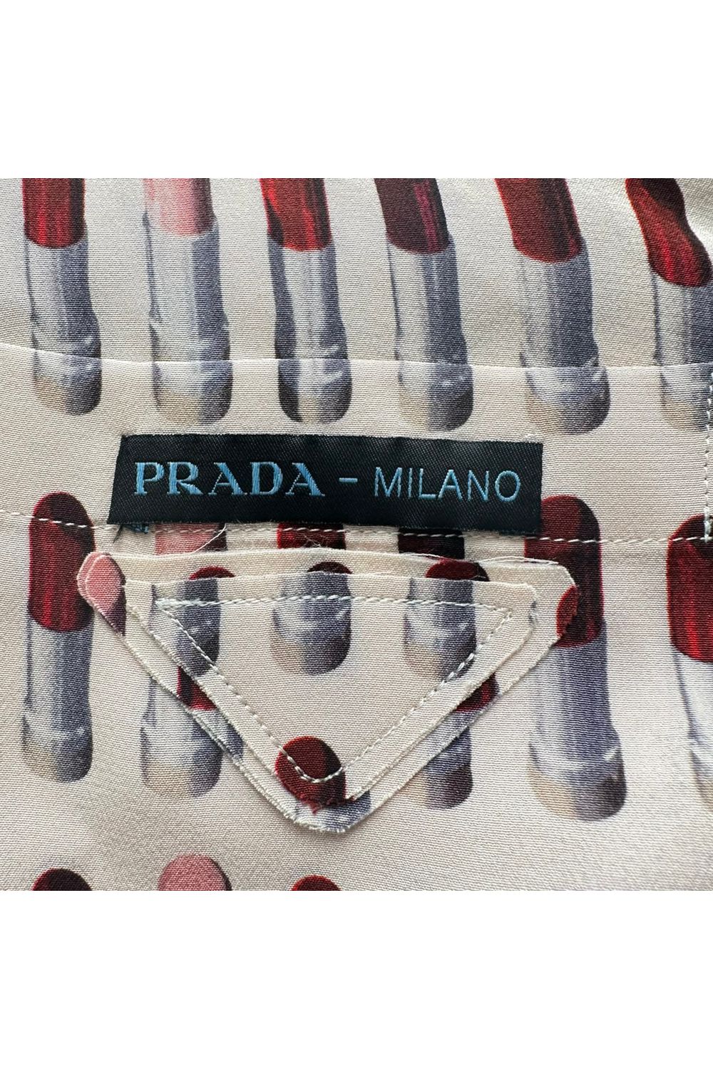 Prada Lipstick-Print Button-Down Shirt in Multicolor Silk
