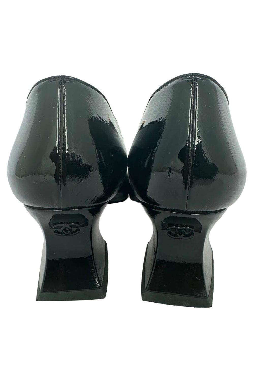 Chanel Almond-Toe Mary Jane Pumps in Black Patent Leather