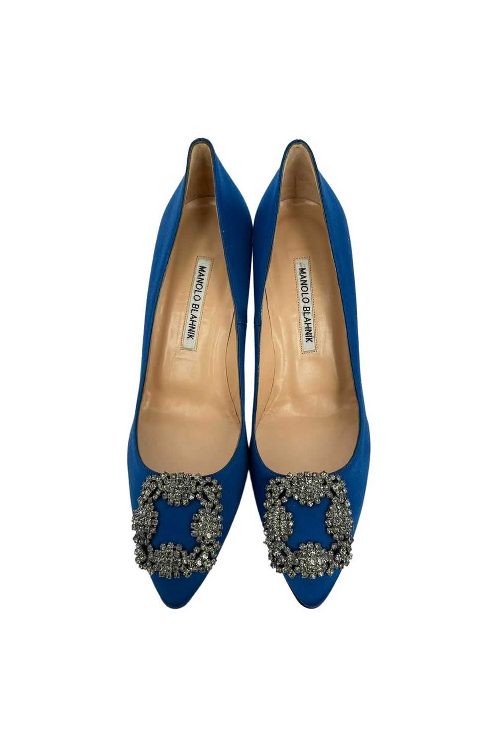Manolo Blahnik Hangisi Embellished Pumps in Blue Satin