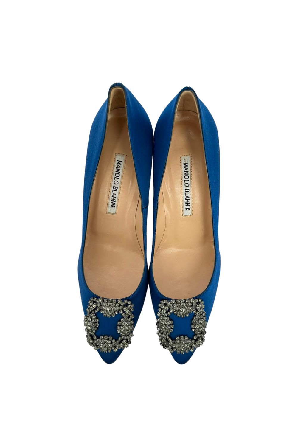 Manolo Blahnik Hangisi Embellished Pumps in Blue Satin