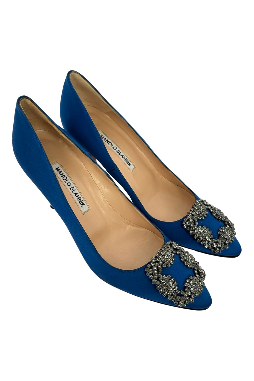 Manolo Blahnik Hangisi Embellished Pumps in Blue Satin