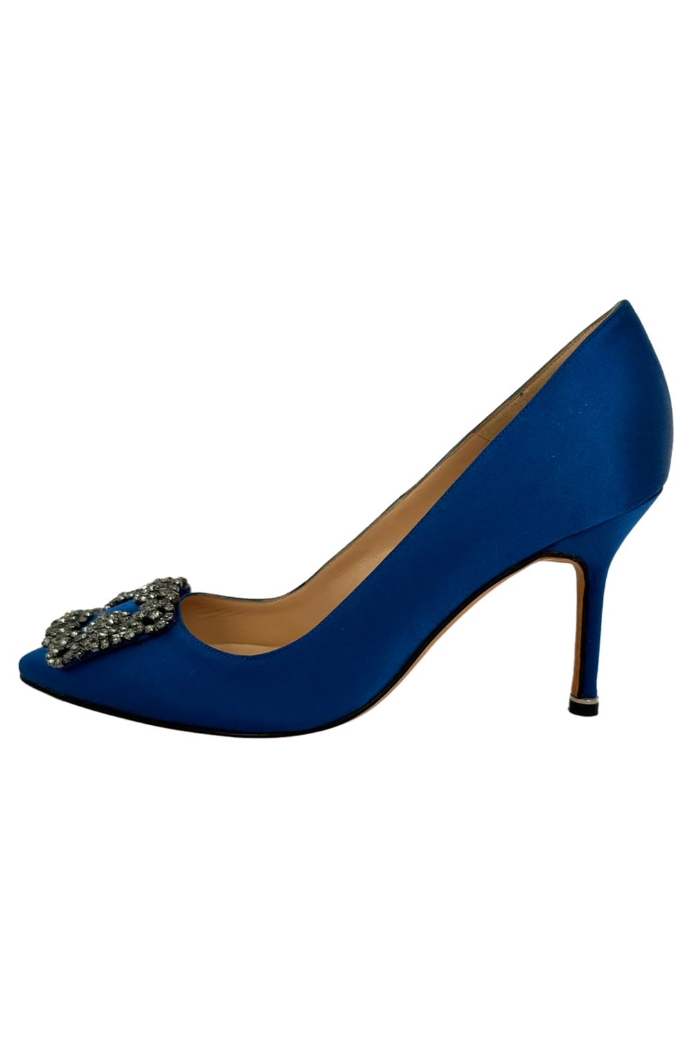 Manolo Blahnik Hangisi Embellished Pumps in Blue Satin