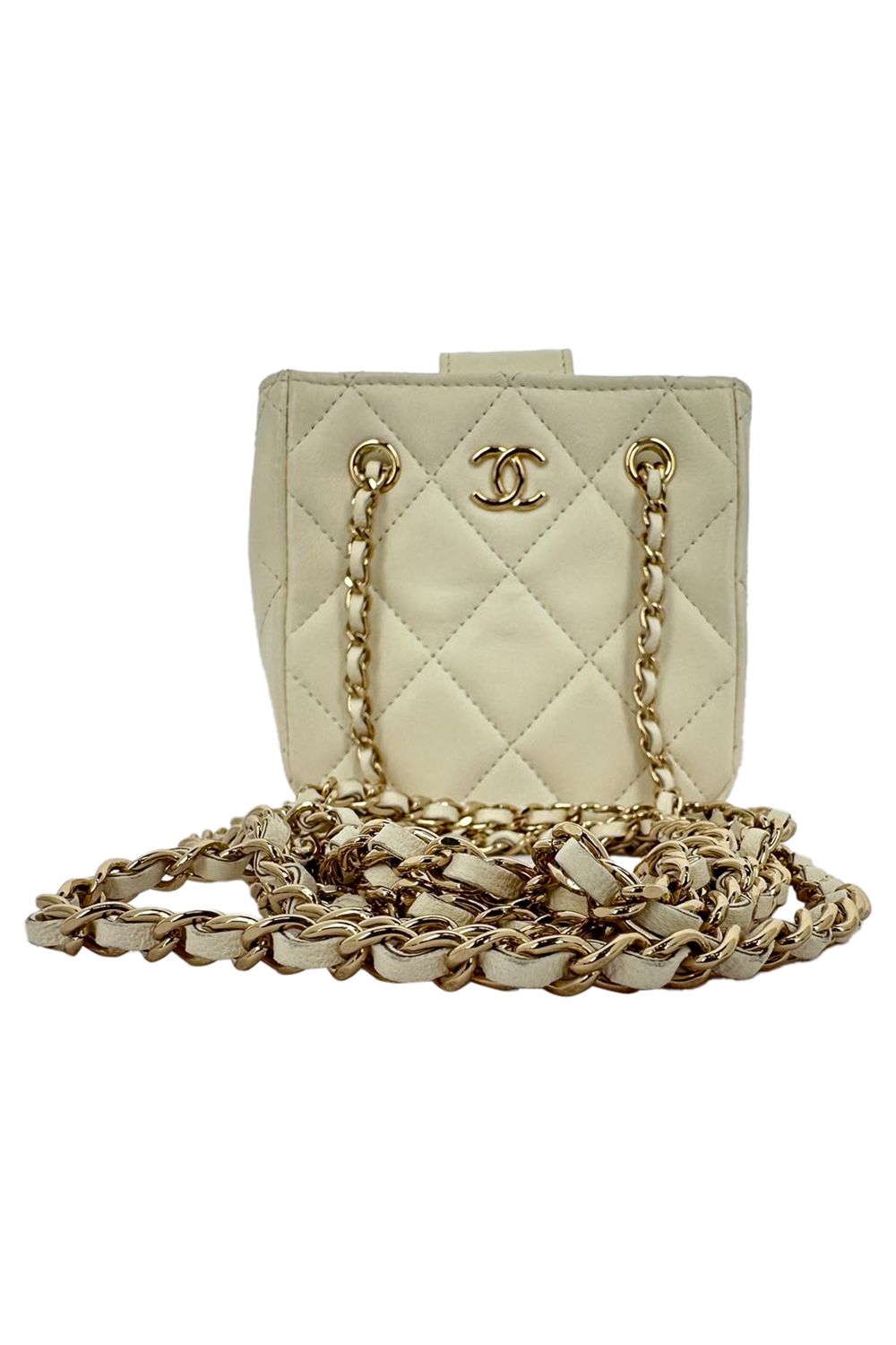 Chanel Quilted Mini Square Clutch in Ivory Leather