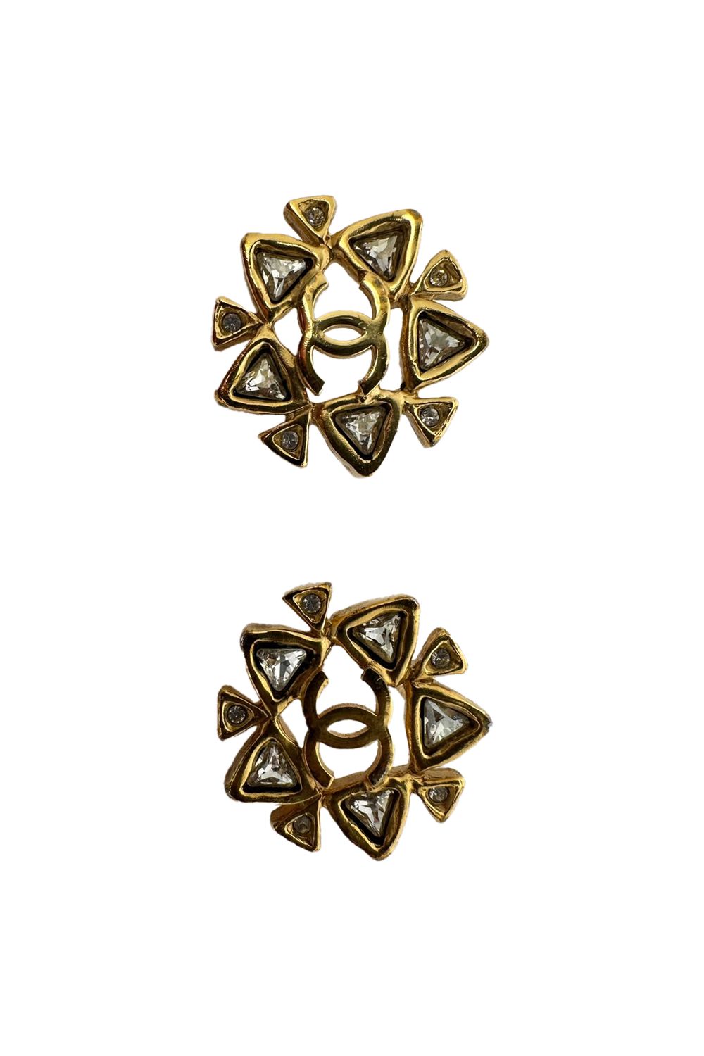 Chanel VIntage Interlocking CC Crystal Earrings in Gold Metal