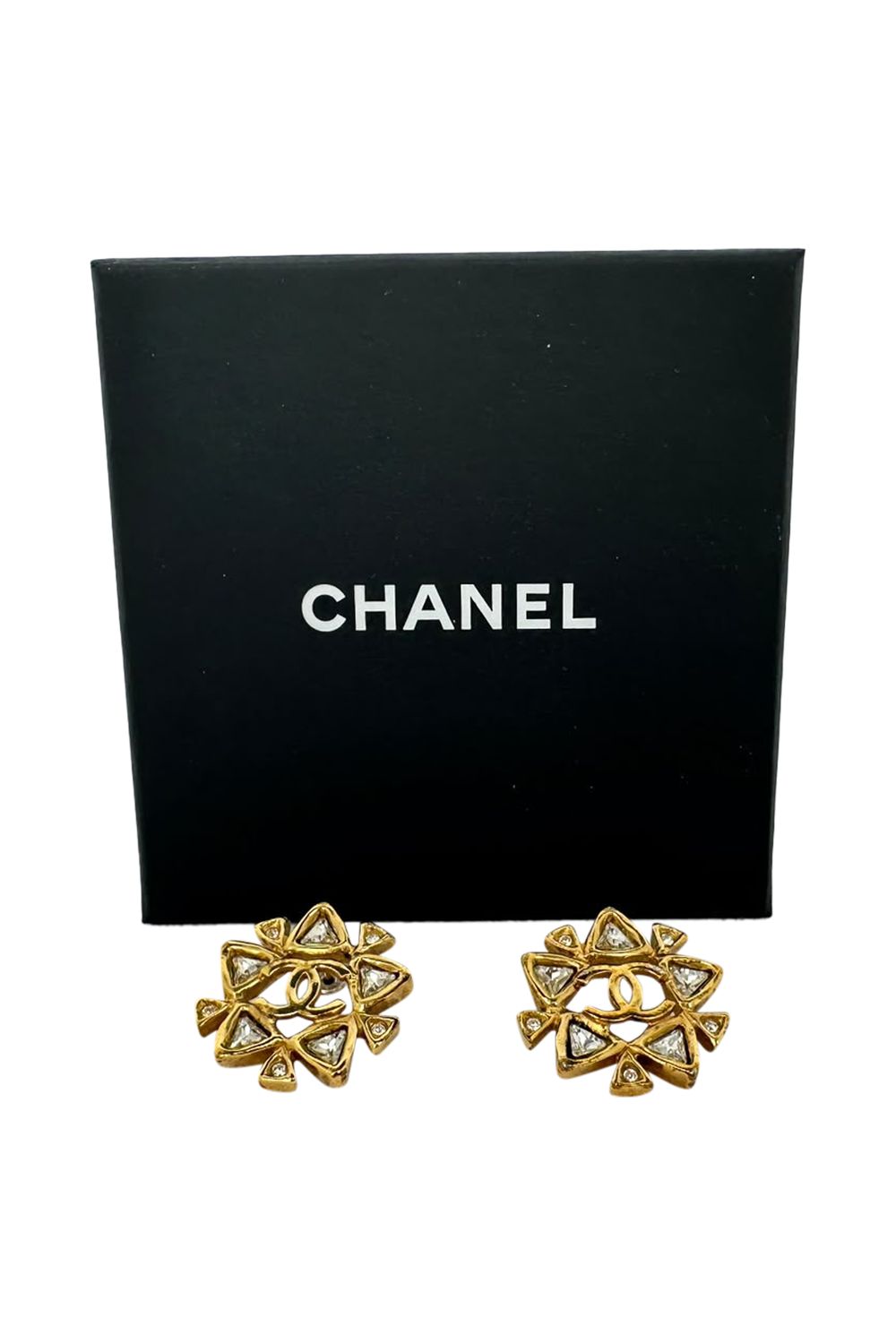 Chanel VIntage Interlocking CC Crystal Earrings in Gold Metal