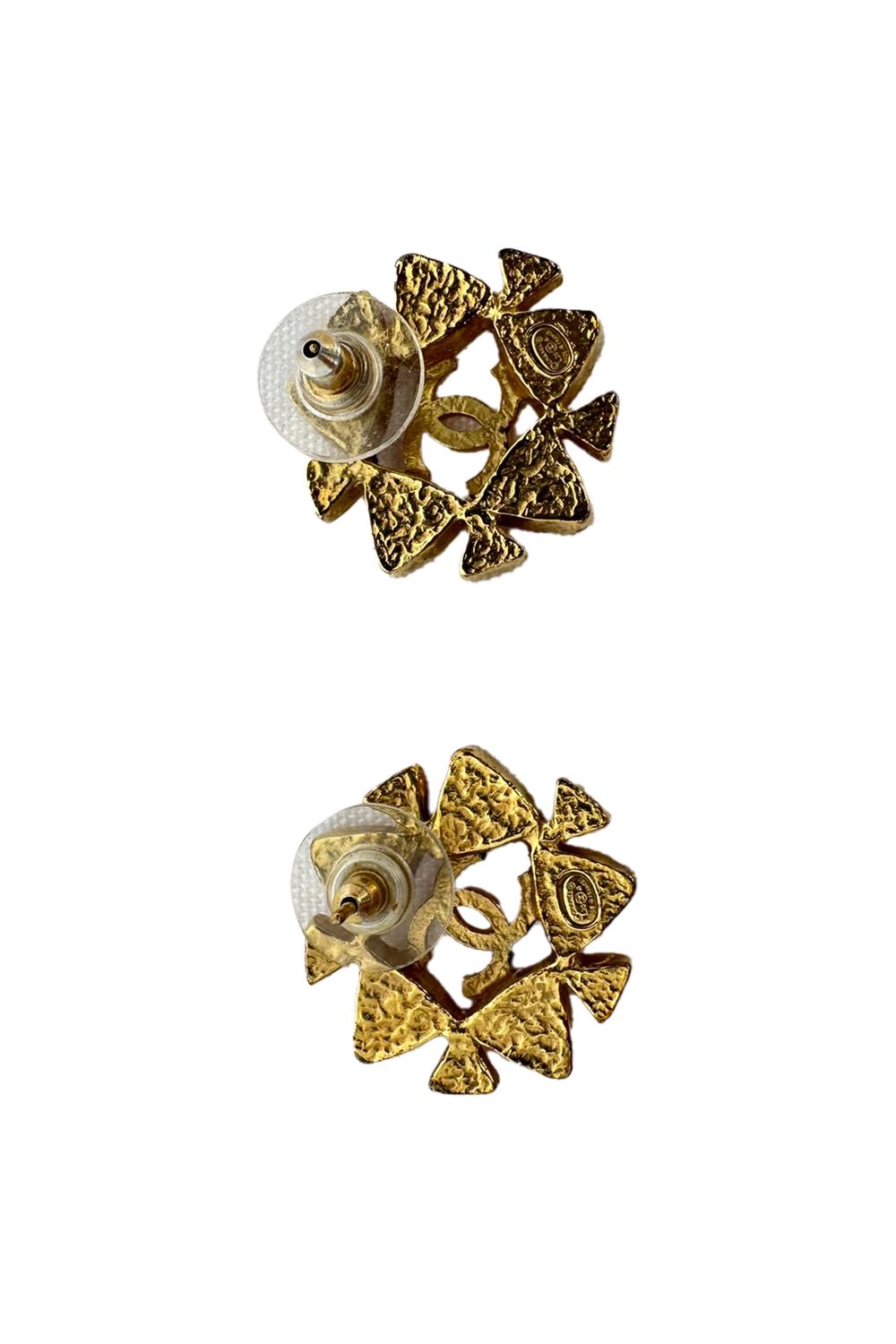 Chanel VIntage Interlocking CC Crystal Earrings in Gold Metal