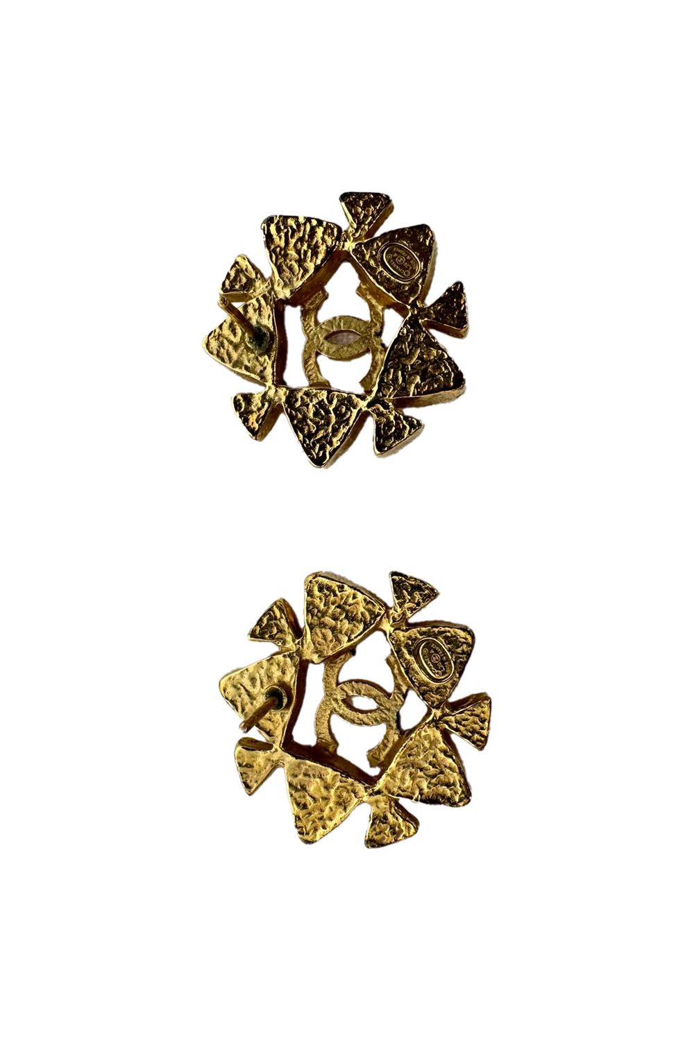 Chanel VIntage Interlocking CC Crystal Earrings in Gold Metal
