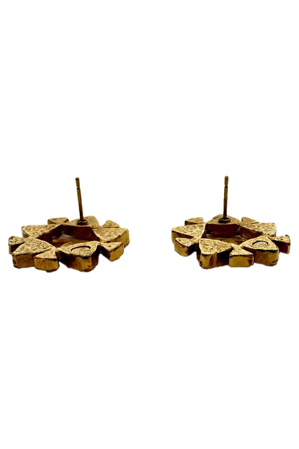 Chanel VIntage Interlocking CC Crystal Earrings in Gold Metal