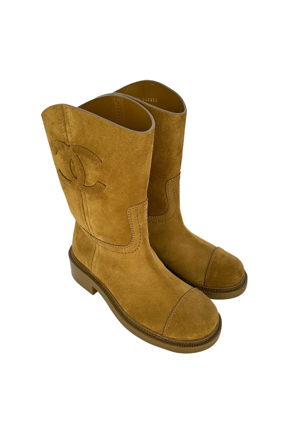 Chanel Interlocking CC Logo Mid-Calf Riding Boots in Camel Suede