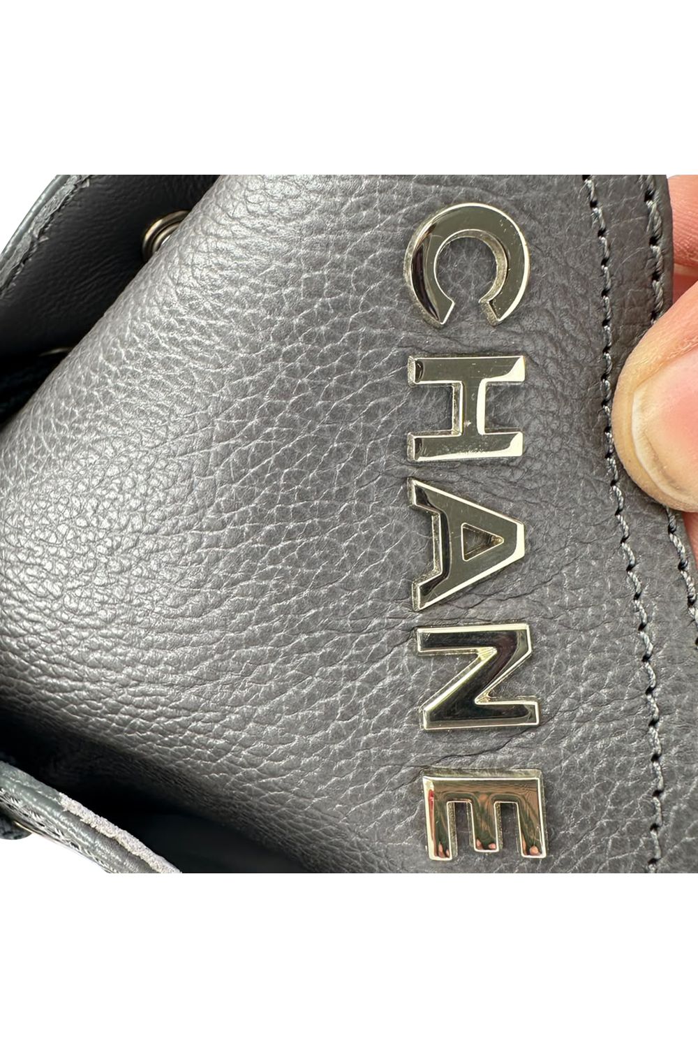 Chanel CC Lace-Up Combat Boots in Grey Leather