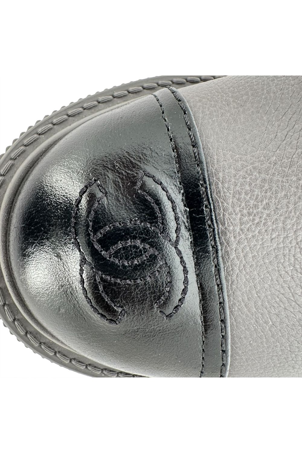 Chanel CC Lace-Up Combat Boots in Grey Leather