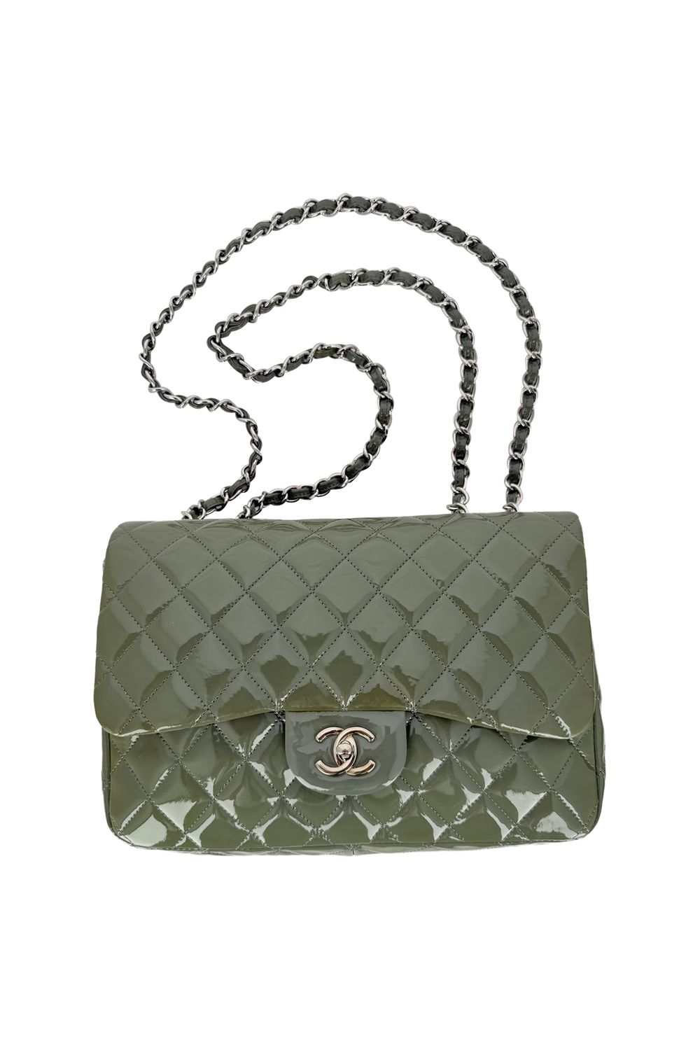 Chanel Classic Jumbo Flap Quilted Bag in Green Patent Leather