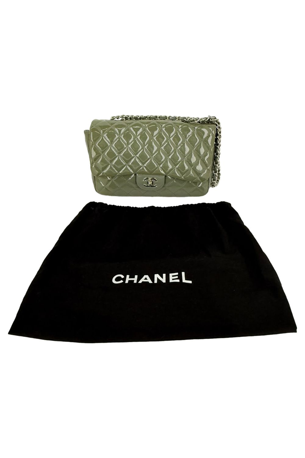 Chanel Classic Jumbo Flap Quilted Bag in Green Patent Leather