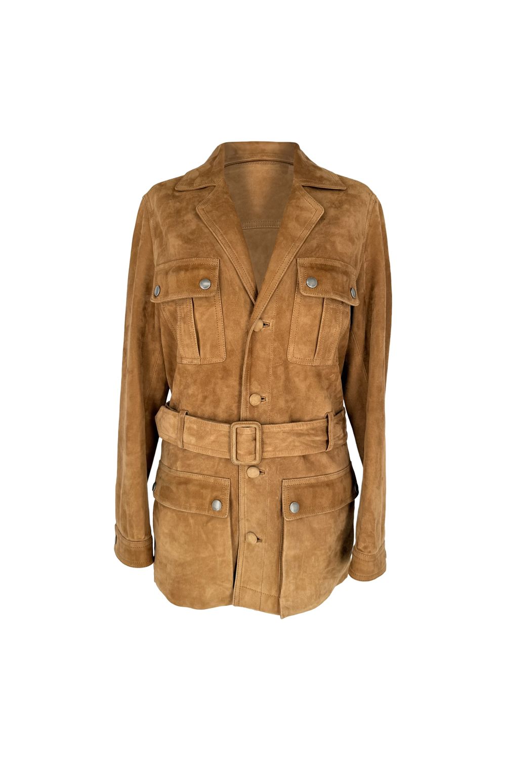 Saint Laurent Belted Safari Jacket in Tan Brown Suede