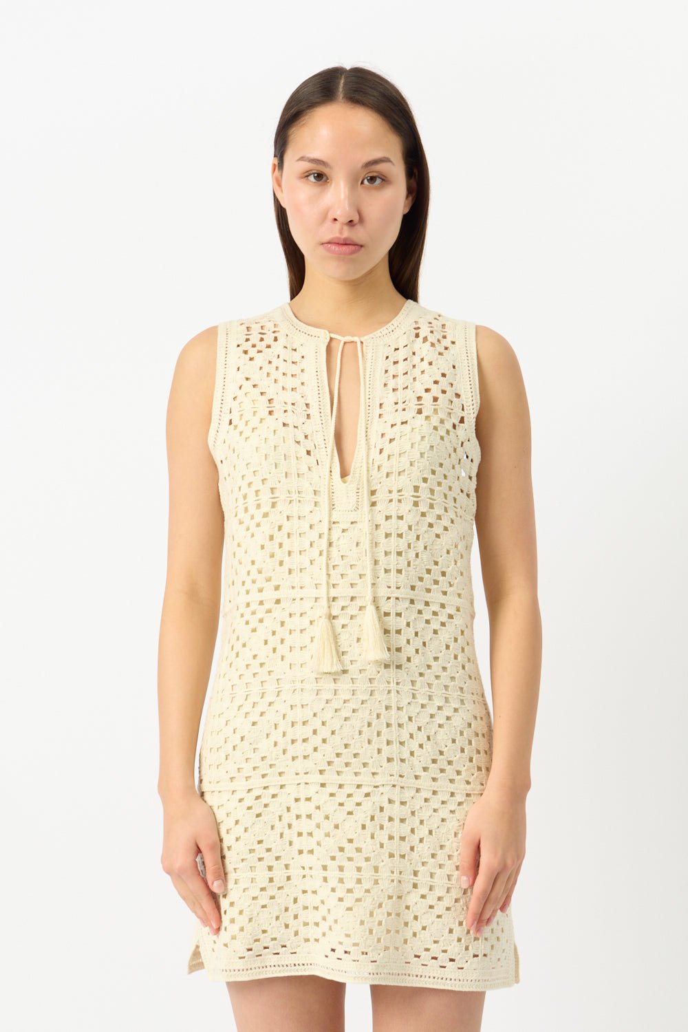 Frame Crochet Cream Tassel Popover Dress (XS, Small & Medium)