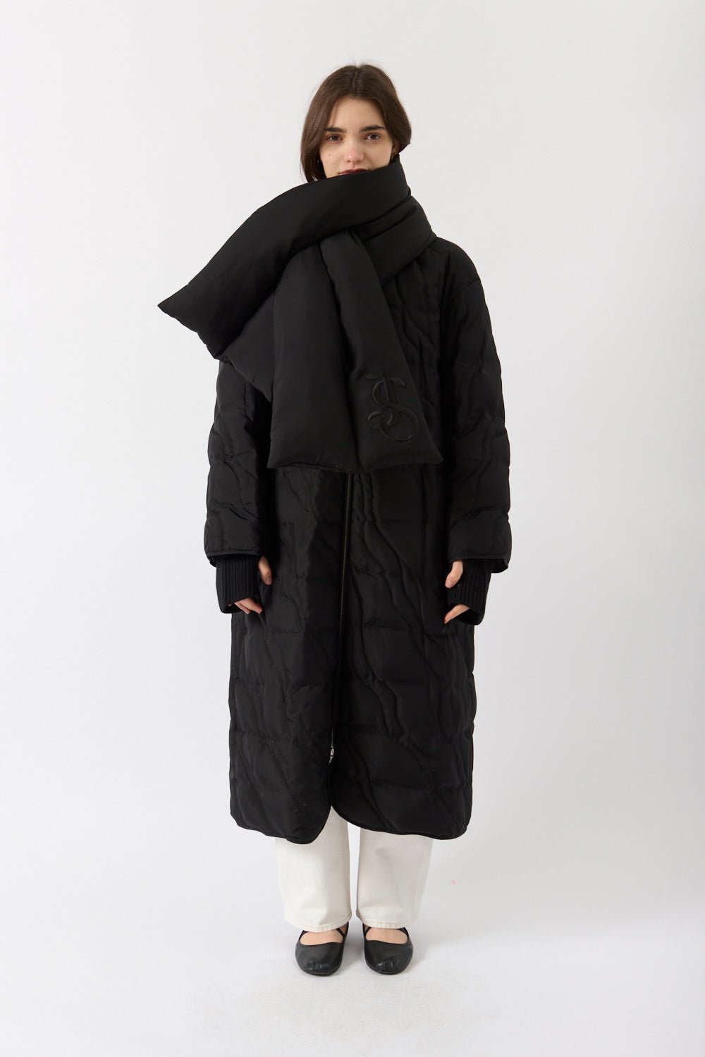 Jil Sander Quilted Down Jacket with Padded Scarf - Bessette