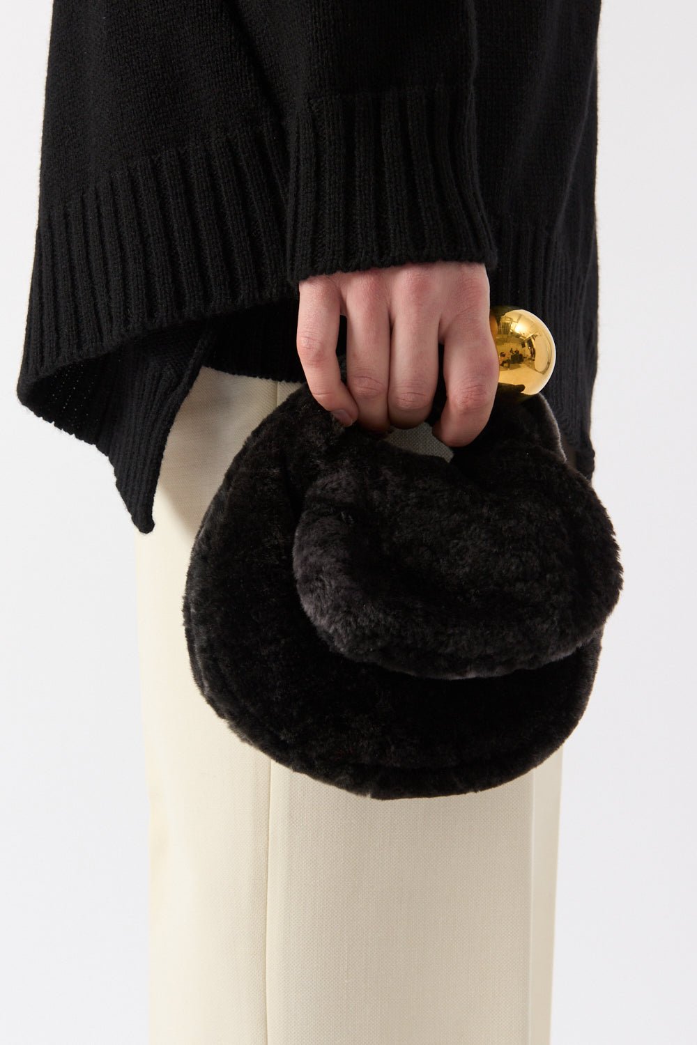 Jil Sander Shearling Sphere Clutch Bag - Bessette